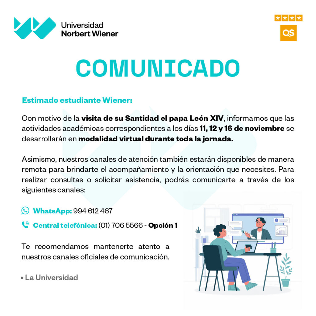Wiener informa: actividades académicas serán virtuales los días 11, 12 y 16 de noviembre